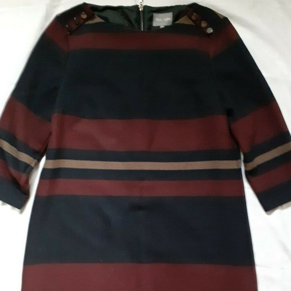 Phase Eight Sophie Black, Burgundy & Sand Striped Knitted Dress Size 10 - Picture 4 of 5
